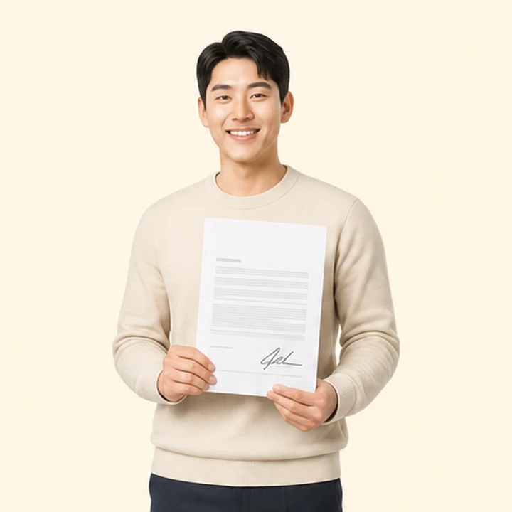 신혼부부 장기렌트카 서면 견적서를 들고 있는 고객